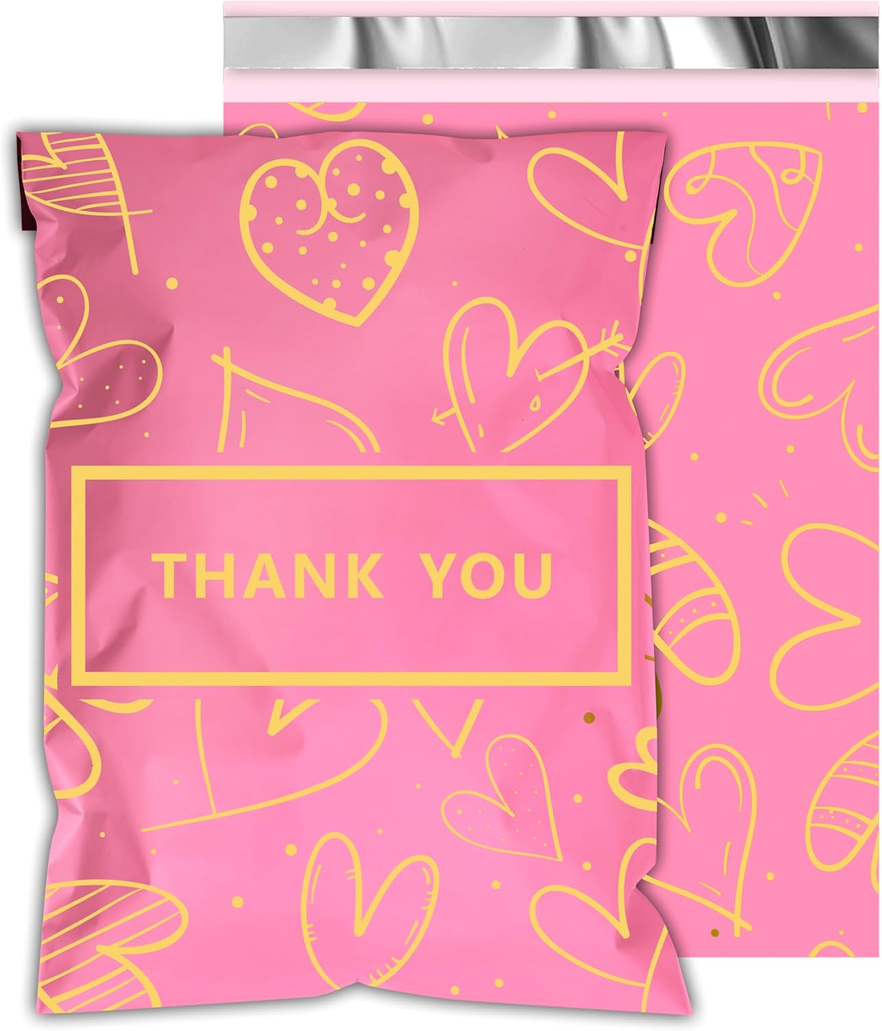 Thank You Poly Mailers 10x13 Inch 25 Pcs - Heart printed Shipping Bags, 2.4mil Thickness, Waterproof and Tear Resistant Mailing Envelopes, Self-Sealing Packaging Bags for Clothing