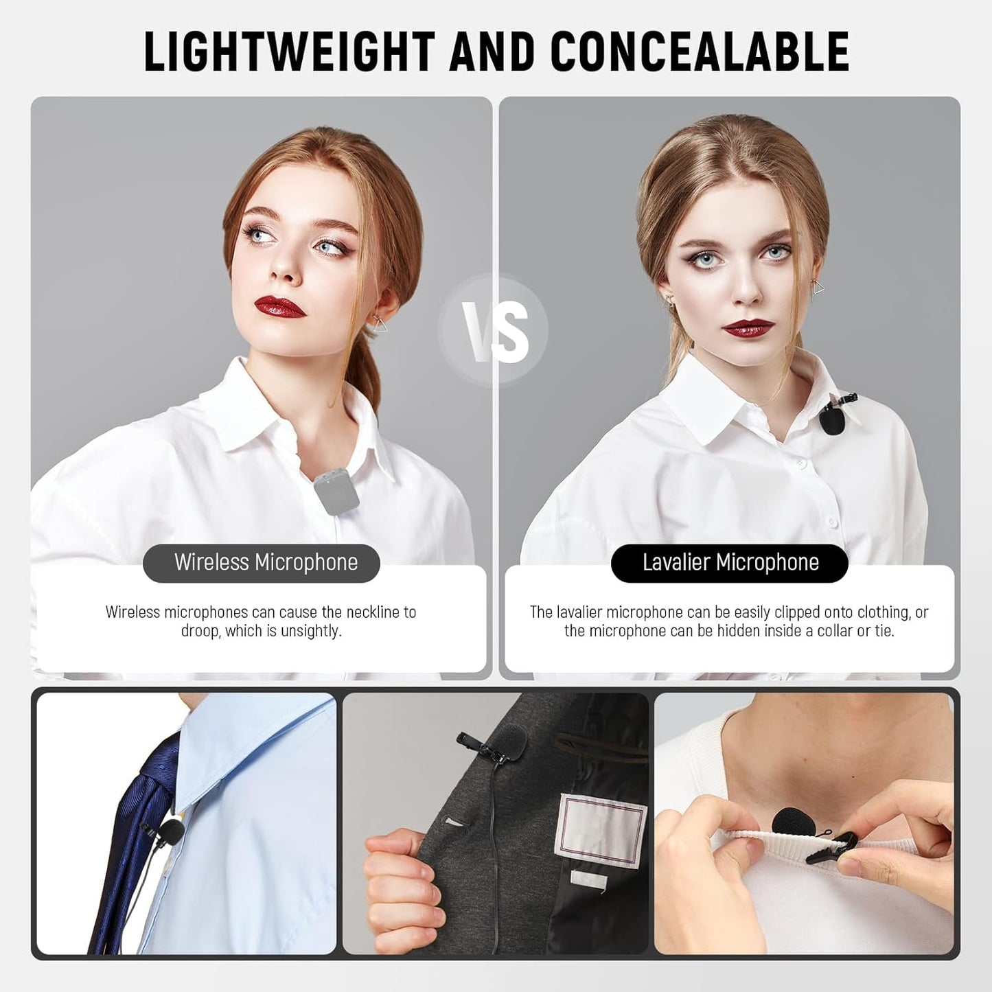 NEEWER 2 Pack Lavalier Lapel Microphone Compatible with DJI Wireless Mic Transmitters Rode Wireless GO II 2, Omnidirectional Condenser Wired Clip On Lav Mics for Stage YouTube Live Streaming, CM5