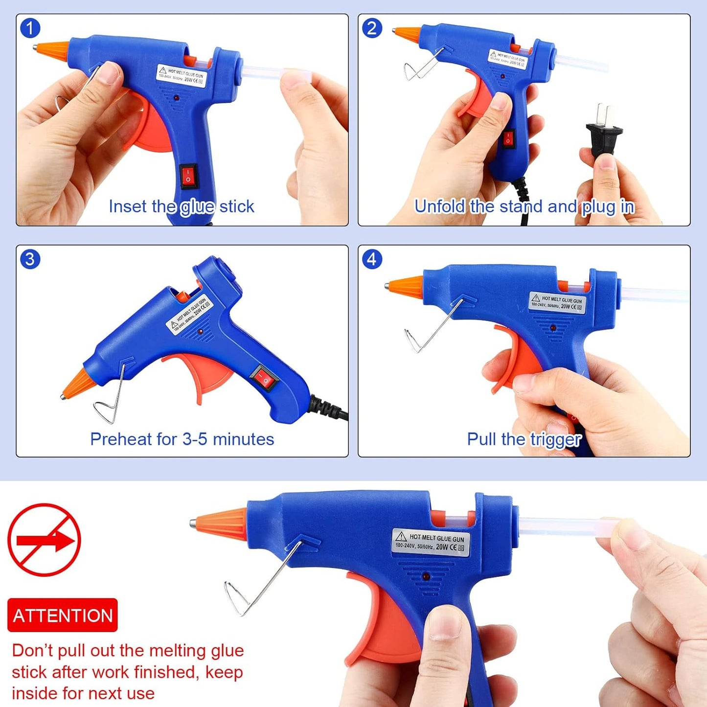 Zhengmy 12 Pcs Mini Glue Gun Crafts Hot Melt Guns Low Temp Glue with Burn Protection Fast Preheating and Easy Squeeze Trigger for School DIY Arts Class Projects Home Quick Repairs, 20 W (Blue)