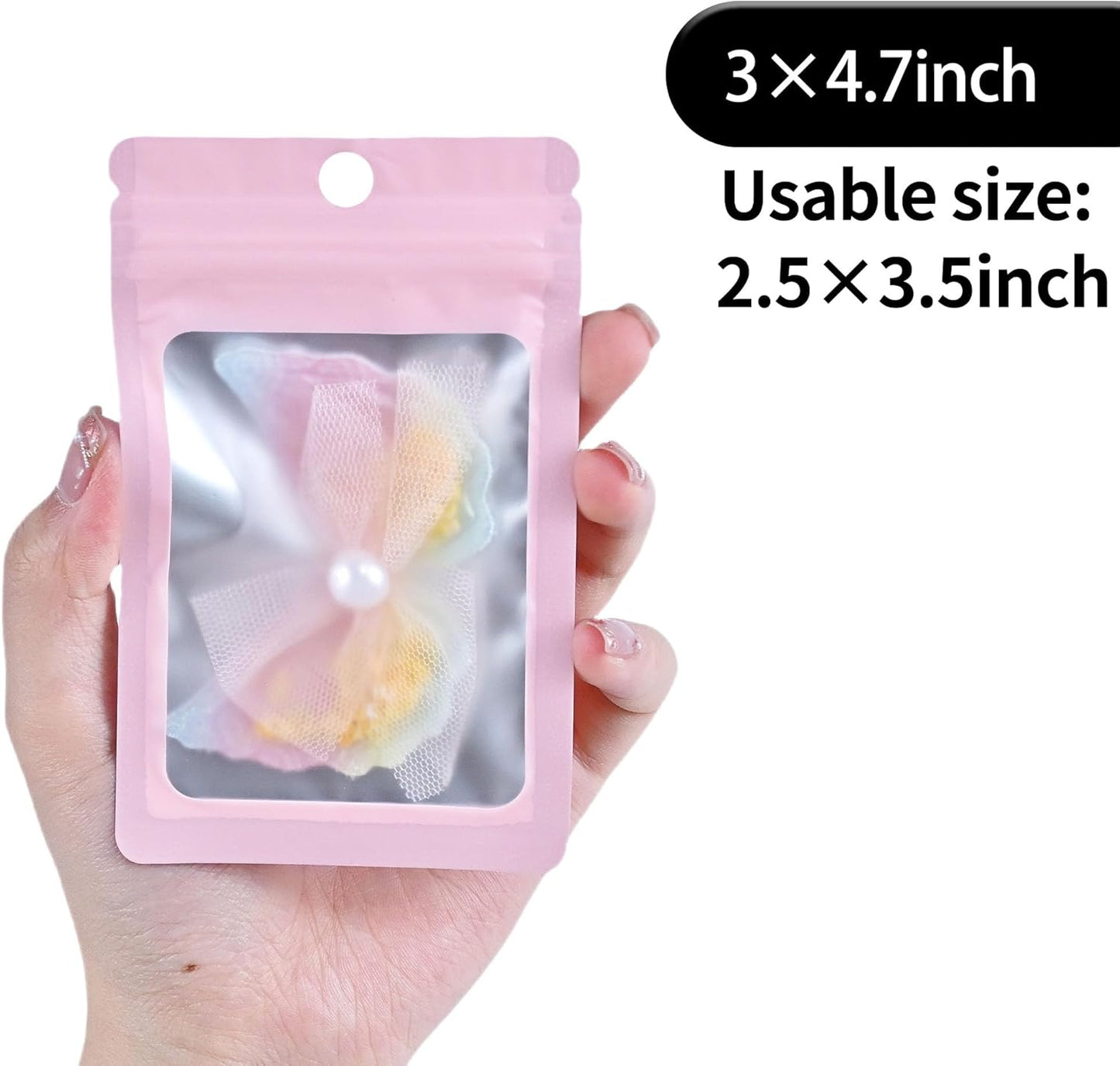 Resealable Mylar Pouch Bag Great for Office Home Party Favor Food Storage (100PCS, Pink Color, 3 x 4.7 inch)