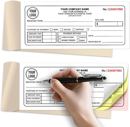 Custom Invoice Receipt Book for Small Business 2.83x7" Personalized 3-Part Contractor Duplicate Carbonless Sales Forms with Company Name Address Phone Number 150 Sets
