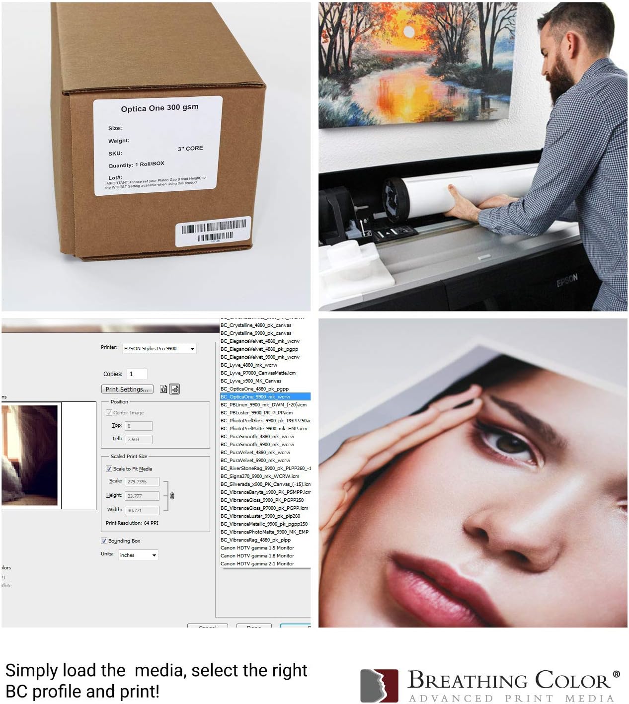 Optica One is a Luxurious 300 gsm Smooth Matte Fine Art Inkjet Paper Featured in a 60"x40' Roll; Its Bright White Color Makes It Ideal for Black and White and Color Prints. 100% Archival Certified