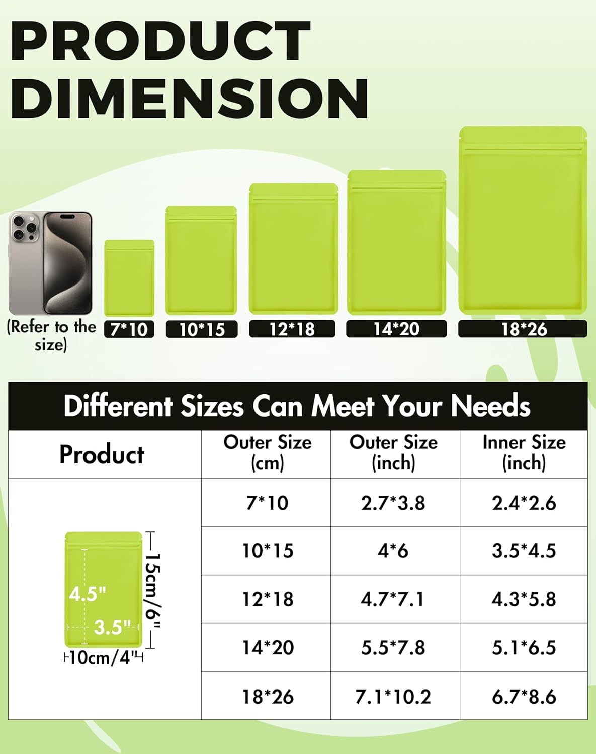 FireKylin 100 Pack Resealable Packaging Bags for Small Business Double-Sided Color Smell Proof Bags for Food Storage Flat Bags (Green, 4" x 6")