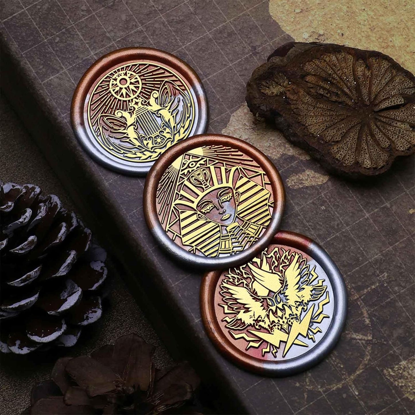 Lyra Wax Seal Stamp - Ancient Greek Sun God Sealed Stamp,1.18 Inch/30mm Apollo Brass Sealing Stamp for Envelopes,Letters,Handicraft DIY and Scrapbooks