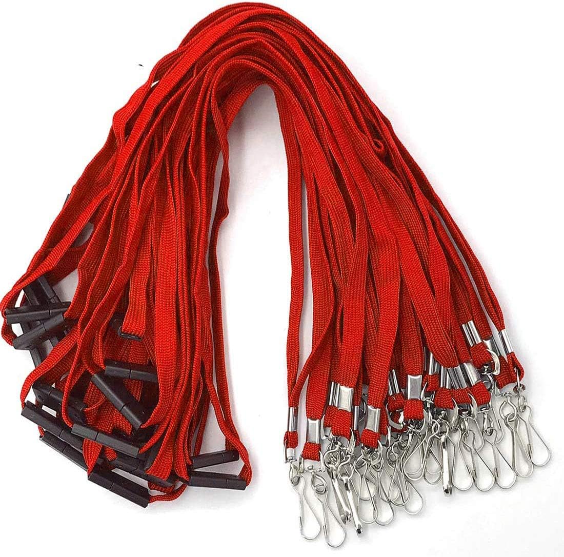 Bird Fiy Lanyards Safety Red Lanyards Neck Flat Premium Breakaway Badge Lanyard with J-Hook for ID Nametag Badge Holder (Red, 25 PCS)