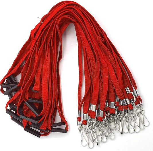 Bird Fiy Lanyards Safety Red Lanyards Neck Flat Premium Breakaway Badge Lanyard with J-Hook for ID Nametag Badge Holder (Red, 25 PCS)