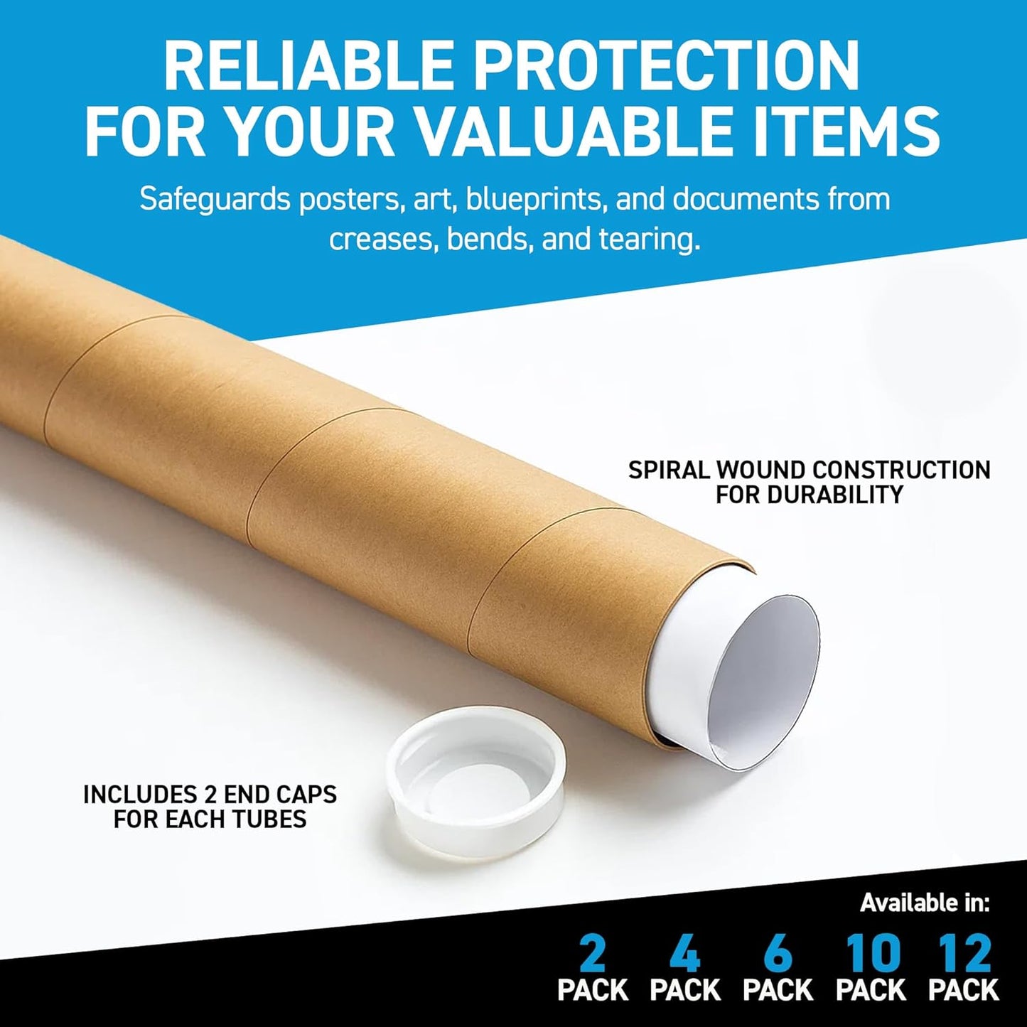 MagicWater Supply Mailing Tube - 1.5 in x 12 in - Kraft - 6 Pack - for Shipping and Storage of Posters, Arts, Crafts, and Documents