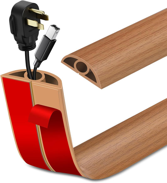 Floor Cord Cover Self Adhesive Cord Hider Floor Extension Cord Covers for Floor Power Cord Protector Cable Management Prevent Cable Trips Cable Cavity 0.32" W x 0.32" H (Light Brown Wood, 10Ft)