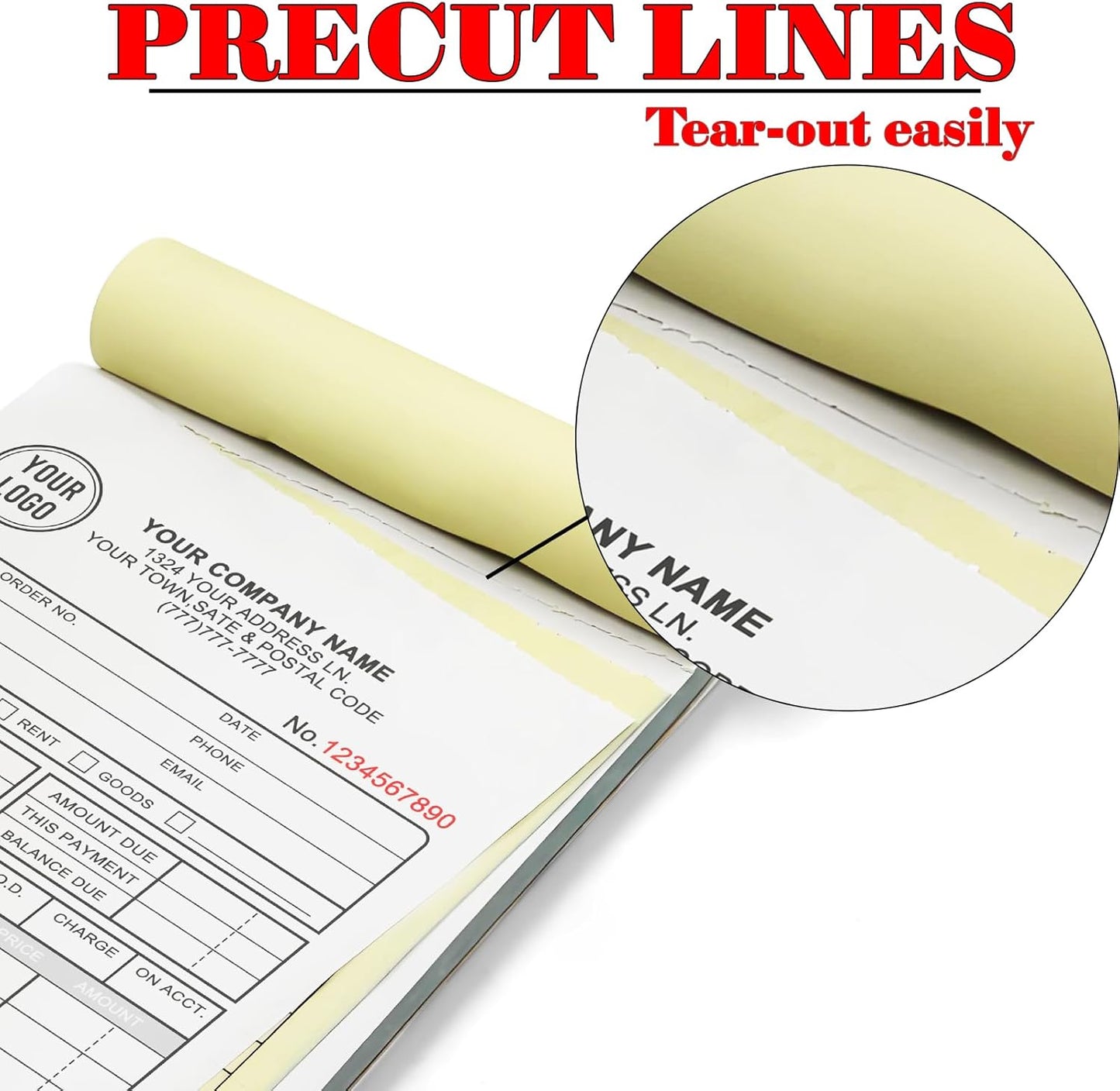 Custom Invoice Book for Small Business,8.5 x 7 Inches Invoice Receipt Book,2-Part Carbonless Forms, Personalized Company Name, Address, Phone Number