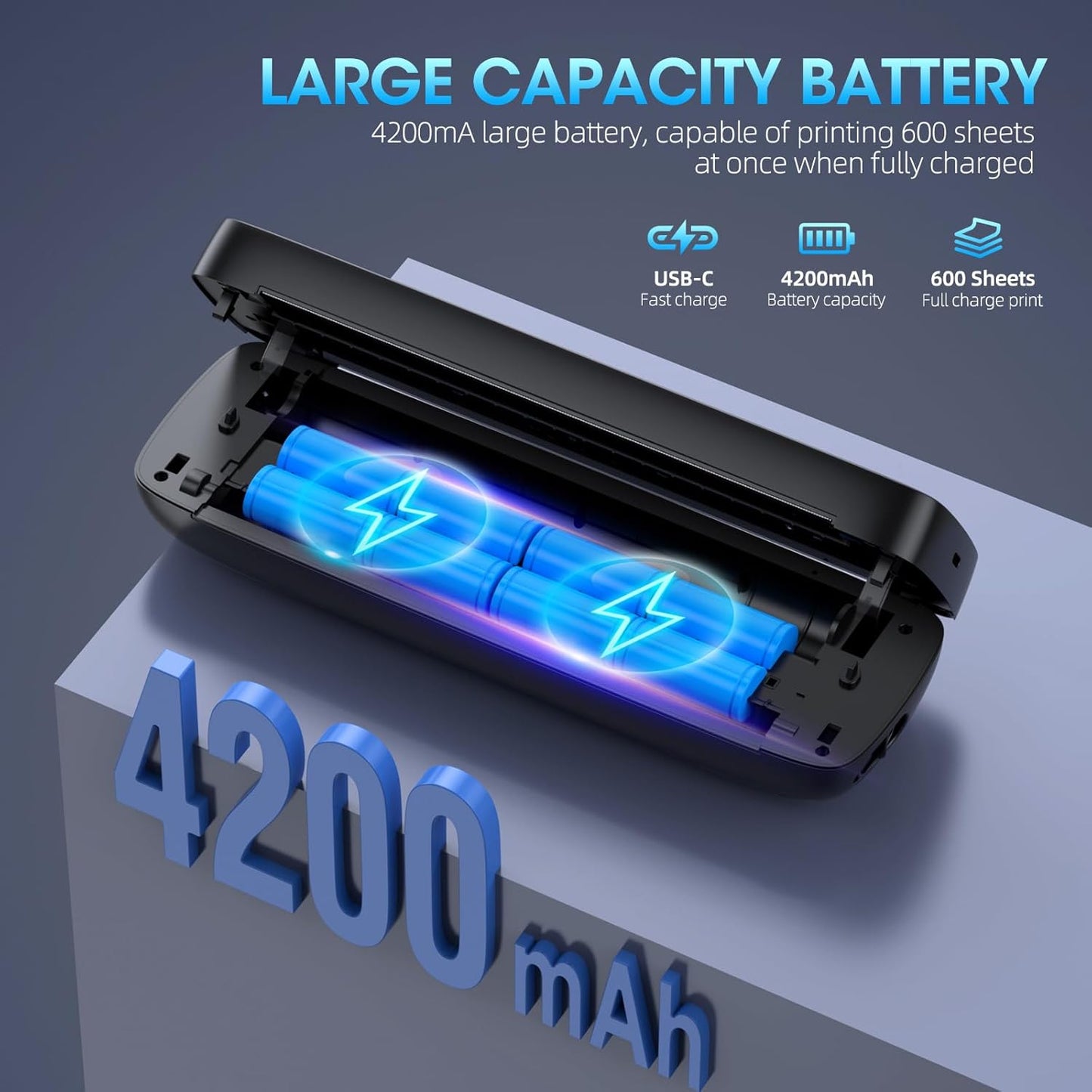 Portable Thermal Printer, Wireless & Bluetooth Mini Inkless Printer for Travel, Office, Home, Supports 8.5x11inch, Compatible with iPhone, Android, Laptop(Black)