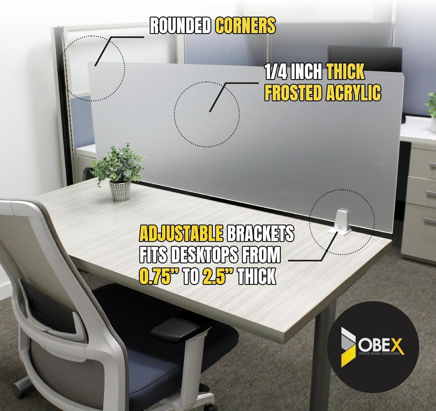 OBEX Clear Acrylic Desk Mounted Privacy Panel, 18" x 36", Clear