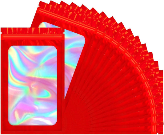 Mylar Bags, 100 PCS Smell Proof Bag, Holographic Bags, Packaging Bag (5.5x7.9 Inch)