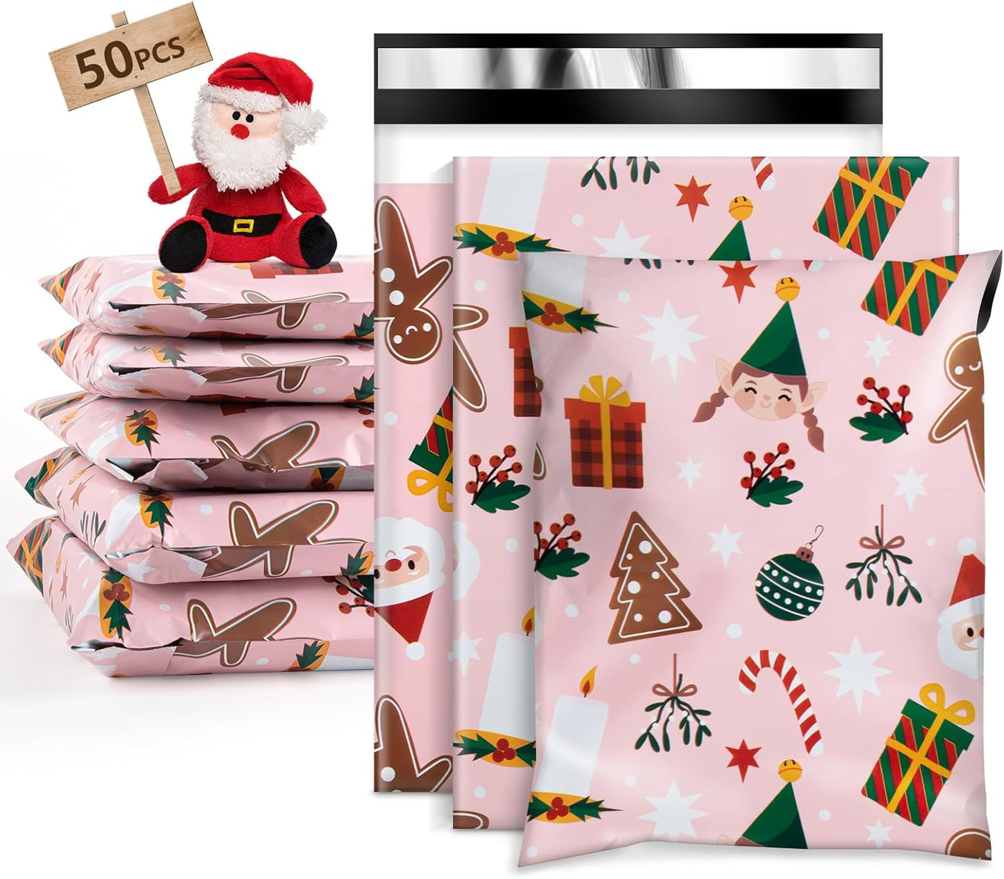 Oududianzi Christmas Poly Mailers 10x13, 50Pack Christmas Shipping Bags, Mailing Bags, Christmas Mailers Poly Bags for Shipping, Holiday Poly mailers 10x13, Christmas Packaging Bags