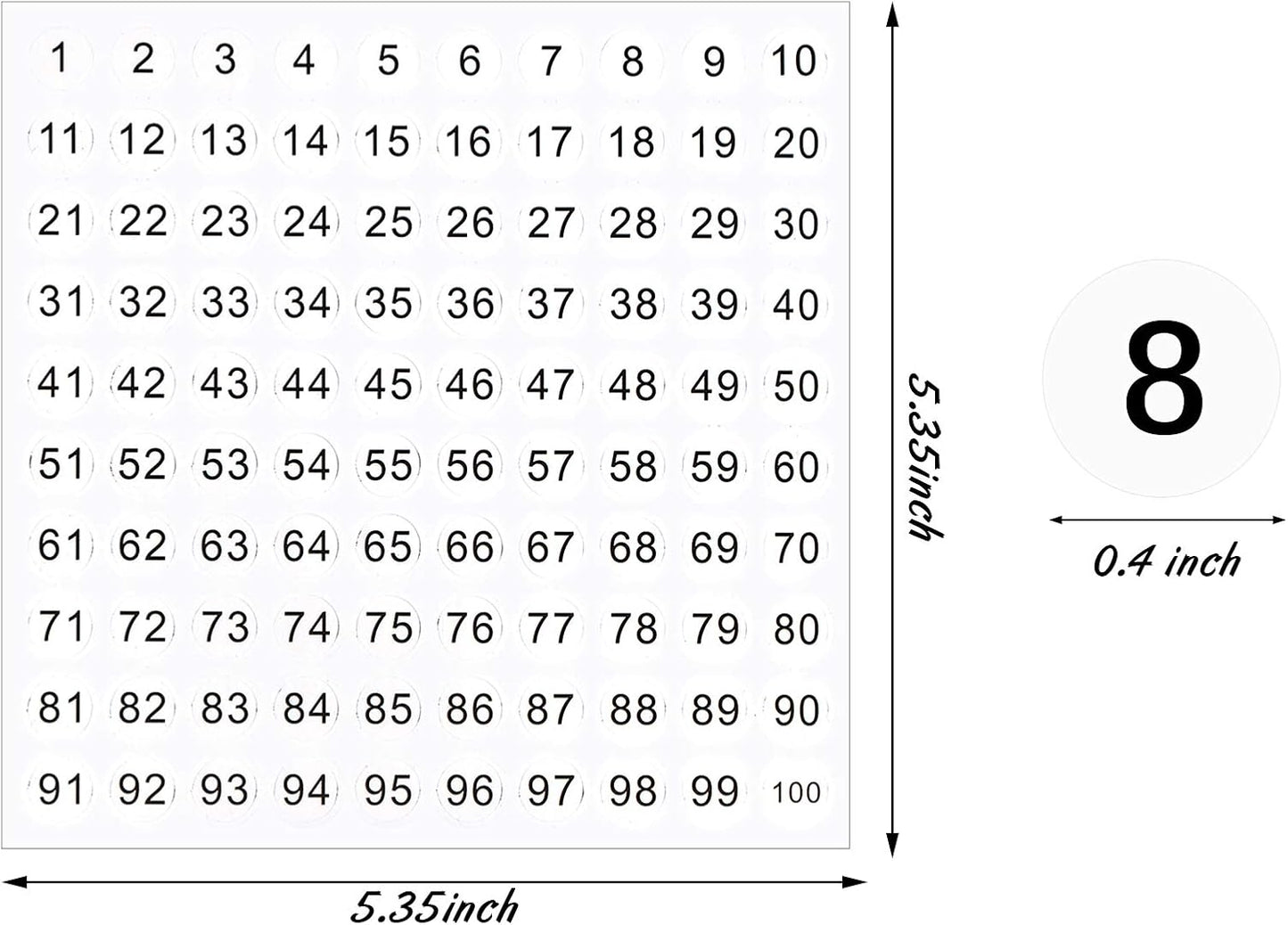 25 Sheets 1 to 100 Vinyl Consecutive Number Stickers 0.4 Inch Small Self-Adhesive Number Labels Waterproof Inventory Stickers Decal for Indoor, Outdoor, Storage, Classification, Box and Locker (White)