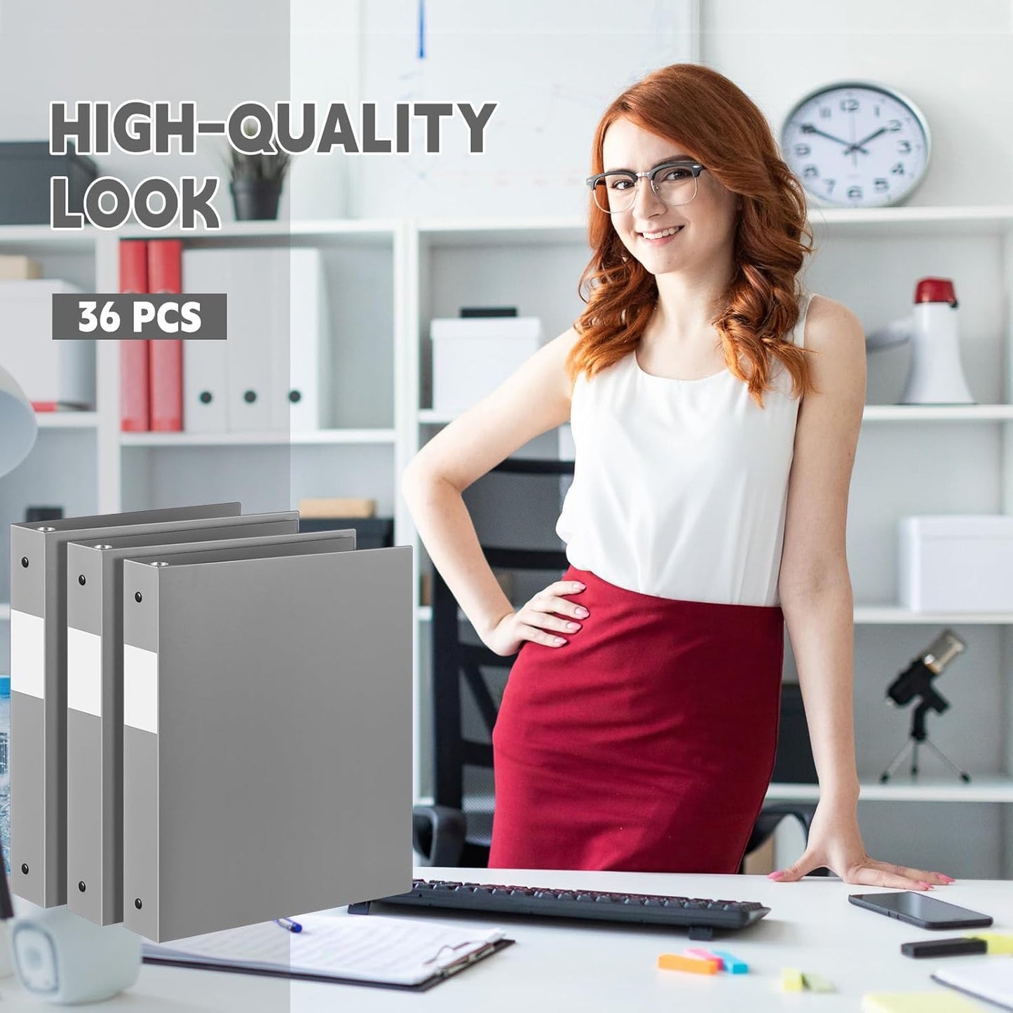 36 Pcs 1 Inch 3 Ring Plastic Binder Flexible Binders Bulk Fits Letter Size 8.5'' x 11'' Paper Holds up to 225 Sheets with 1 Pockets Versatile Binder for School Office Home (Gray)