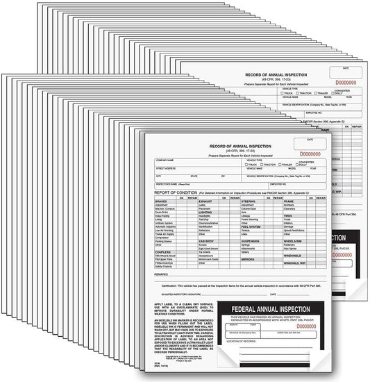 J. J. Keller 50-Pack, Record of Annual Inspection Form with Inspection Decal, 2-Ply Carbonless Form, DOT Compliant