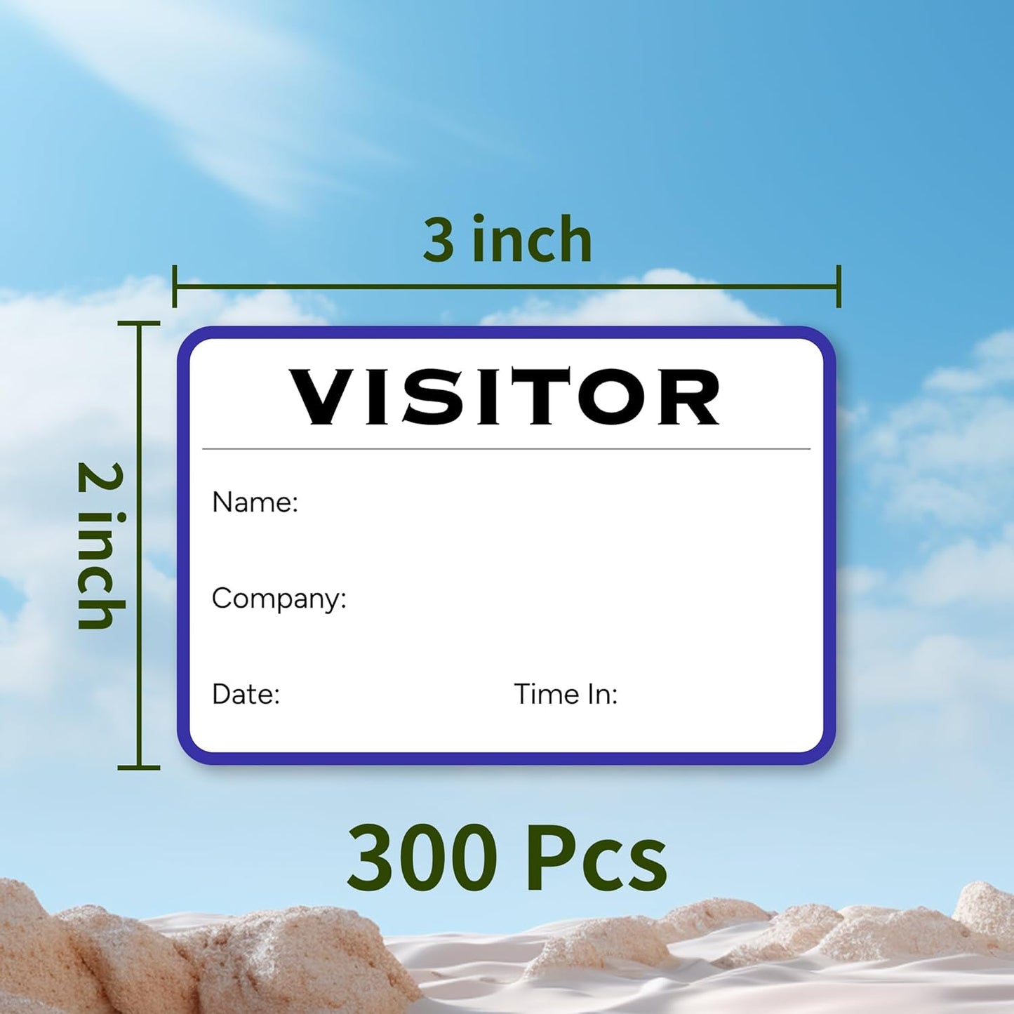 Visitor Pass Stickers – 300 Writable Name Tag Labels, 2 x 3 Inch, Self-Adhesive Identification Badges for Office, School, Events (300Pcs-White)