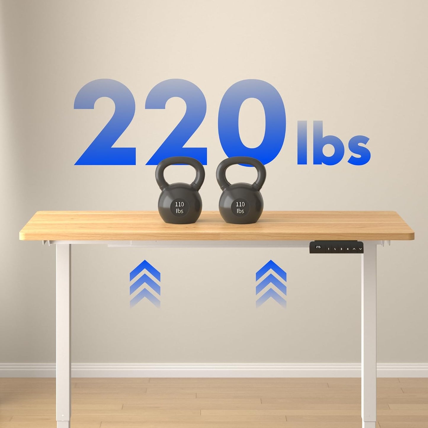 FLEXISPOT E3 Dual Motor Electric Standing Desk, 48x30 Inch Whole-Piece Board, Height Adjustable, Modern Style, White Frame + Maple Desktop, 4 Customizable Height Settings, 5-Year Warranty