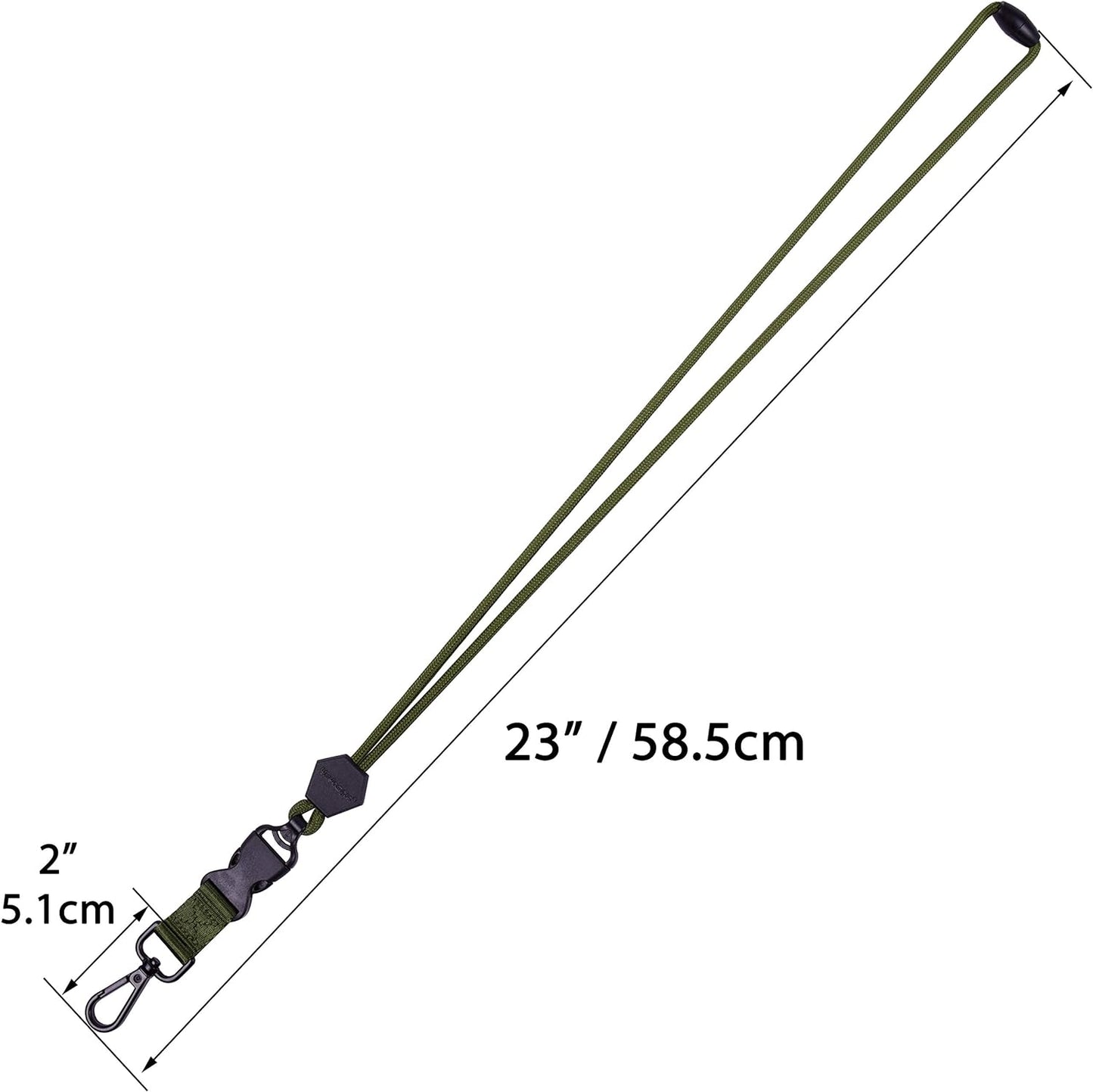 Wisdompro 2 Pack of 23 inch Durable Round Cord Heavy Duty Lanyard with Safety Breakaway Buckle, Detachable Buckle and Metal Hook for ID Card Badge Holder and Keys - Black and Army Green