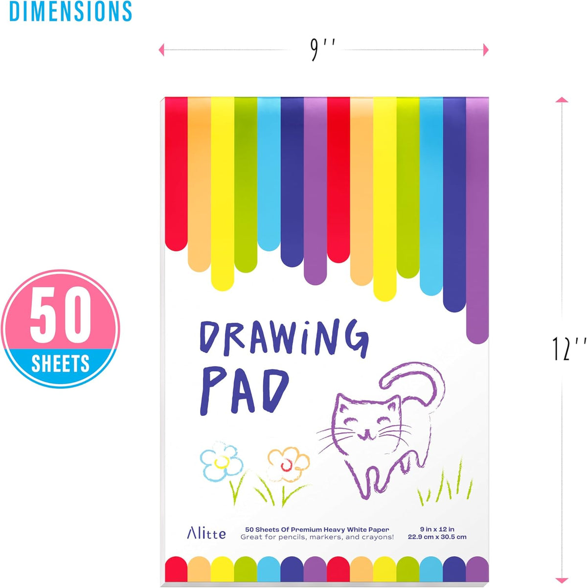 Alitte Drawing Pad for Kids - 3-Pack (9x12) Drawing Paper with Easy-Tear Pages - 50 Sheets - Kids Art Supplies | Sketch Pad for Drawing & Coloring - Suitable for Children and Toddlers