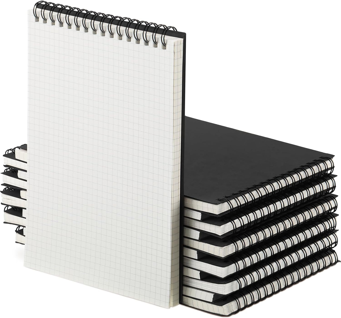 8 Pack Graph Paper Spiral Notepad A5 Top Wirebound Notepad Grid Notebook Steno Pads Memo Notebook Grid Paper 140 Pages for Writing Sketching Drawing Office Supplies (Black)