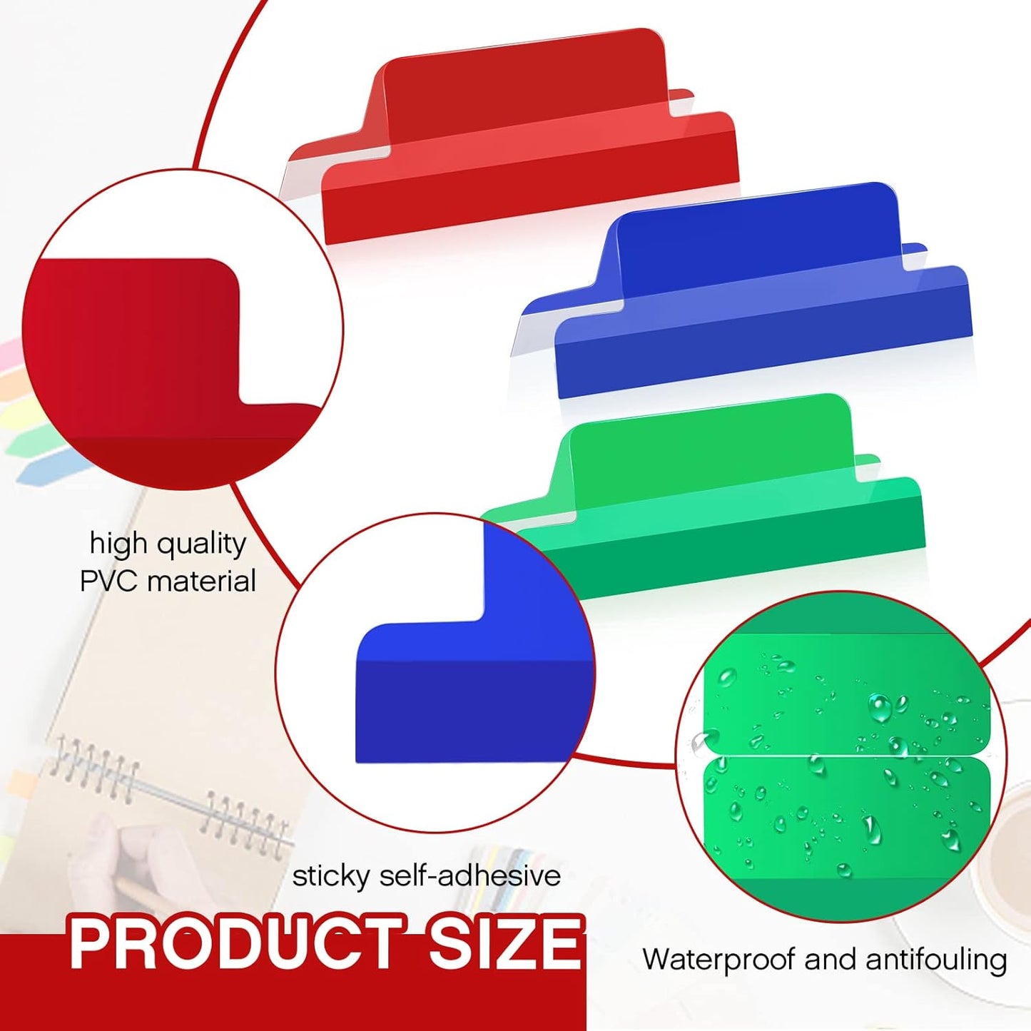 Gueevin 2 Inch Insertable Self Adhesive Tabs with Printable Inserts Clear Index Tabs Self Adhesive Colored Page Marker Repositionable Tag for Bible Divider Notebook File Folder Book Binder(100 Pieces)