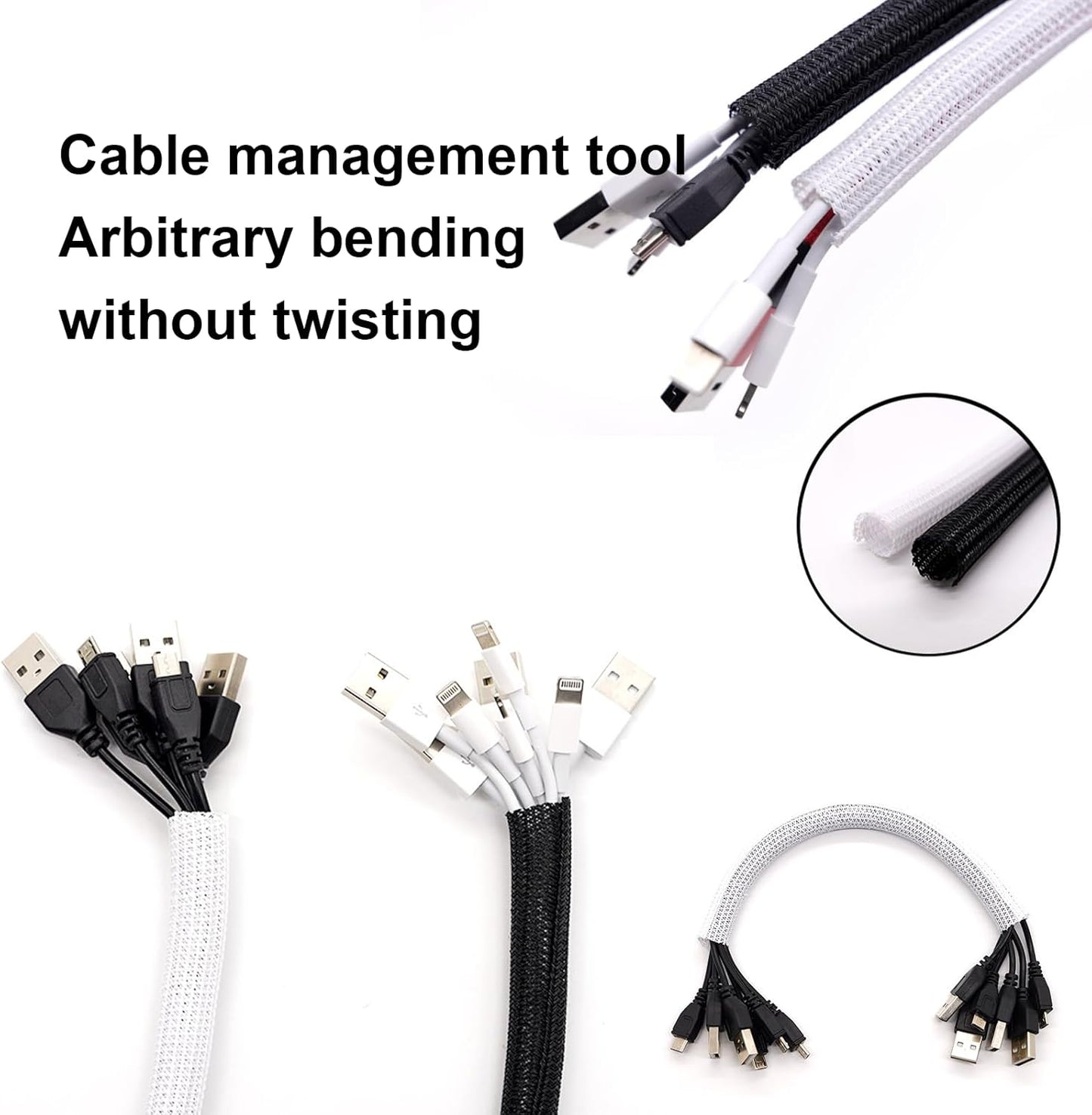 25ft - 1/2 inch Cord Protector, Split Sleeve Cable Management, Heavy Duty Wire Loom Tubing for Power Cords/USB/Audio Video – Pet Proof Chew Resistant Sleeving - Black