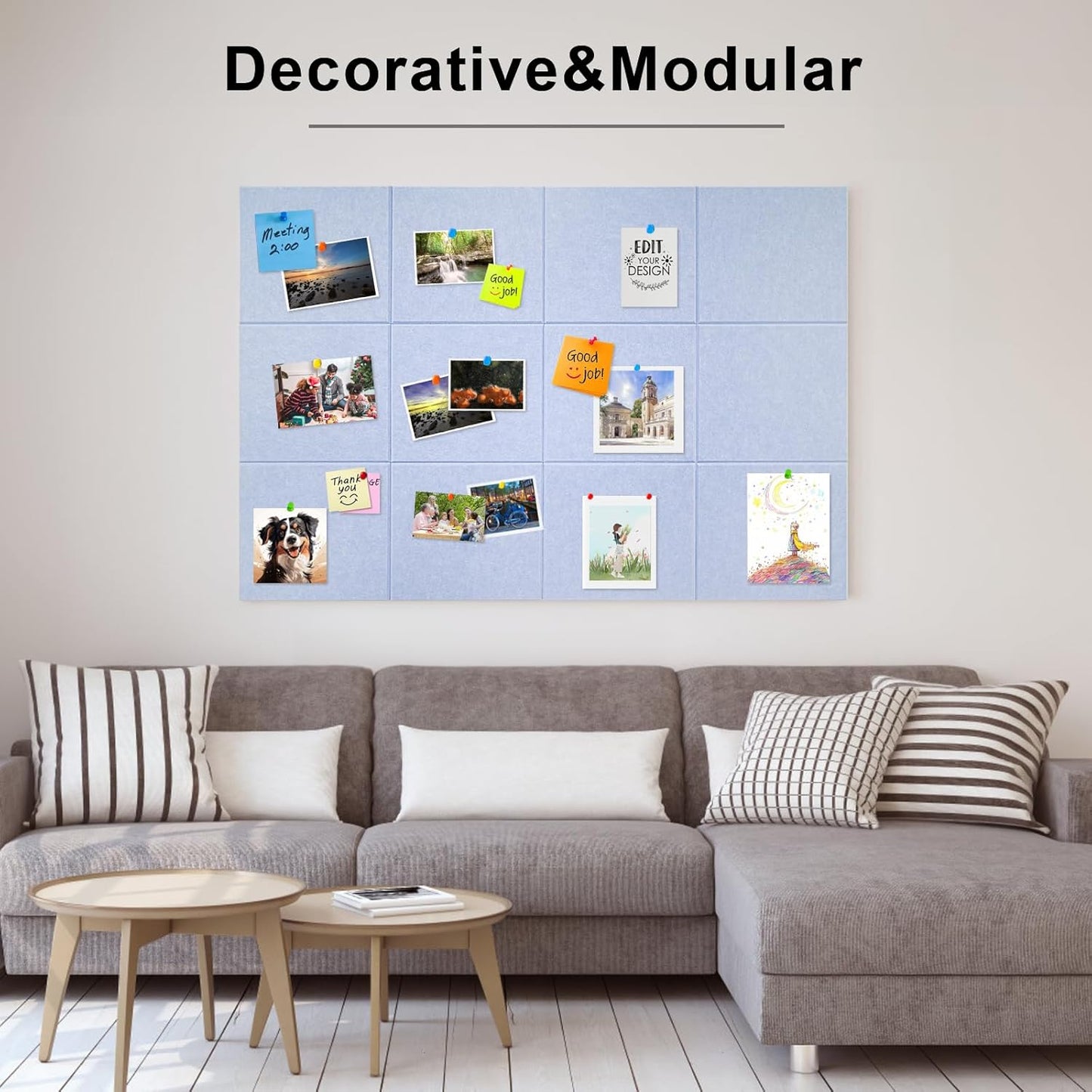 Large Cork Board for Wall 12 Pack, Bulletin Board 48" X 36", Felt Board Wall Tiles with 72 Damage-Free Removable Pads & Push Pins, Alternative Pin Board Cork Board for Office Home, Purple