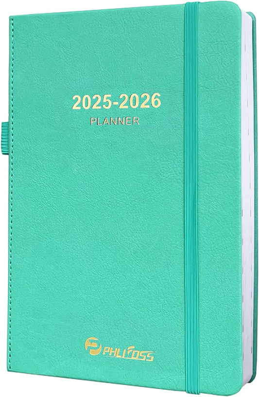 Daily Planner 2025-2026, One Page Per Day, Academic Calendar (July 2025 - June 2026), Appointment Book with Time Slots and Monthly Tabs, 5.7" x 8.25", Pocket, Leather Cove (Lake Green)