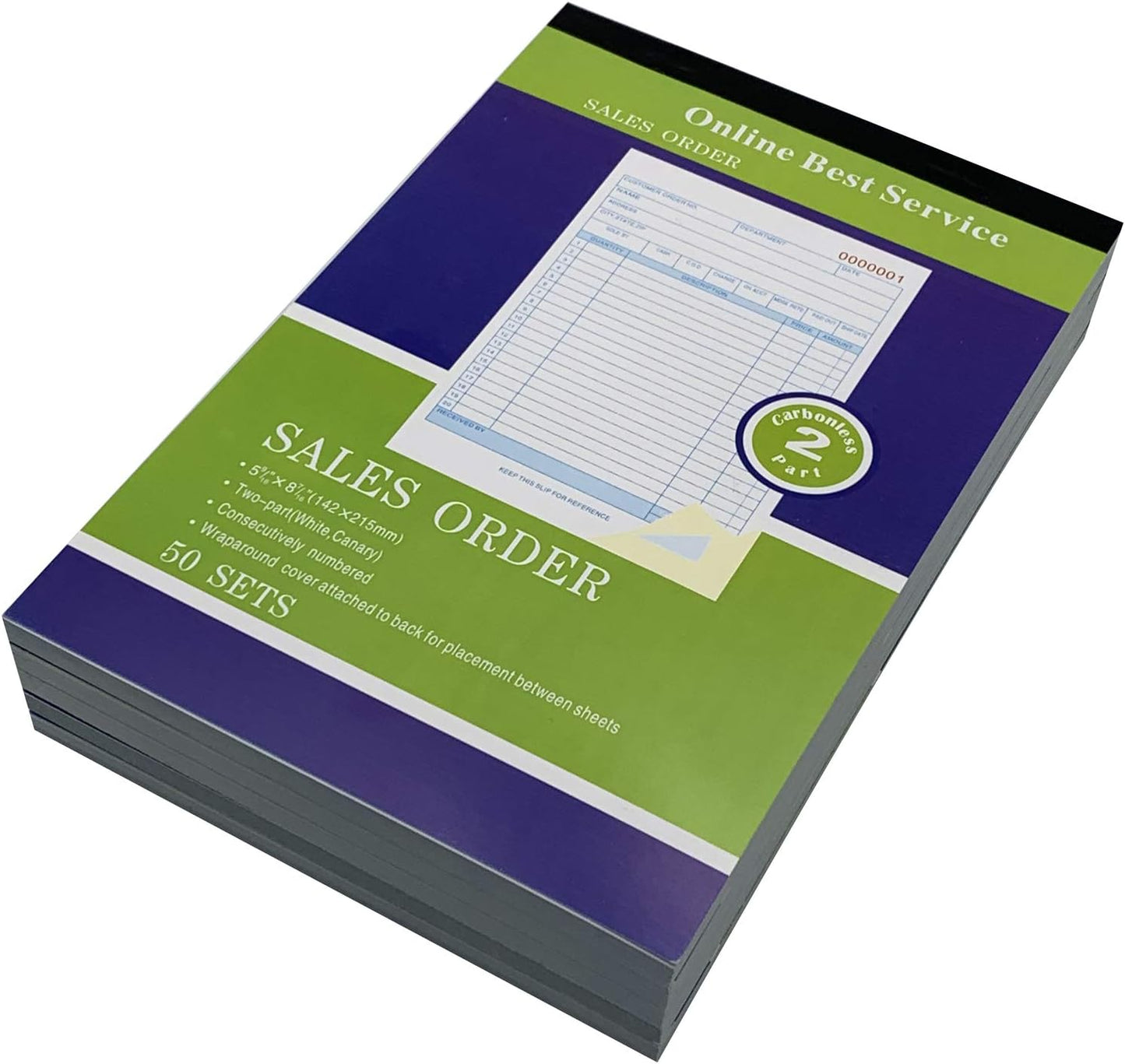 5 Pack Large Sales Order Book Receipt Invoice Duplicate Carbonless 50 Sets 5.9/16" X 8"7/16