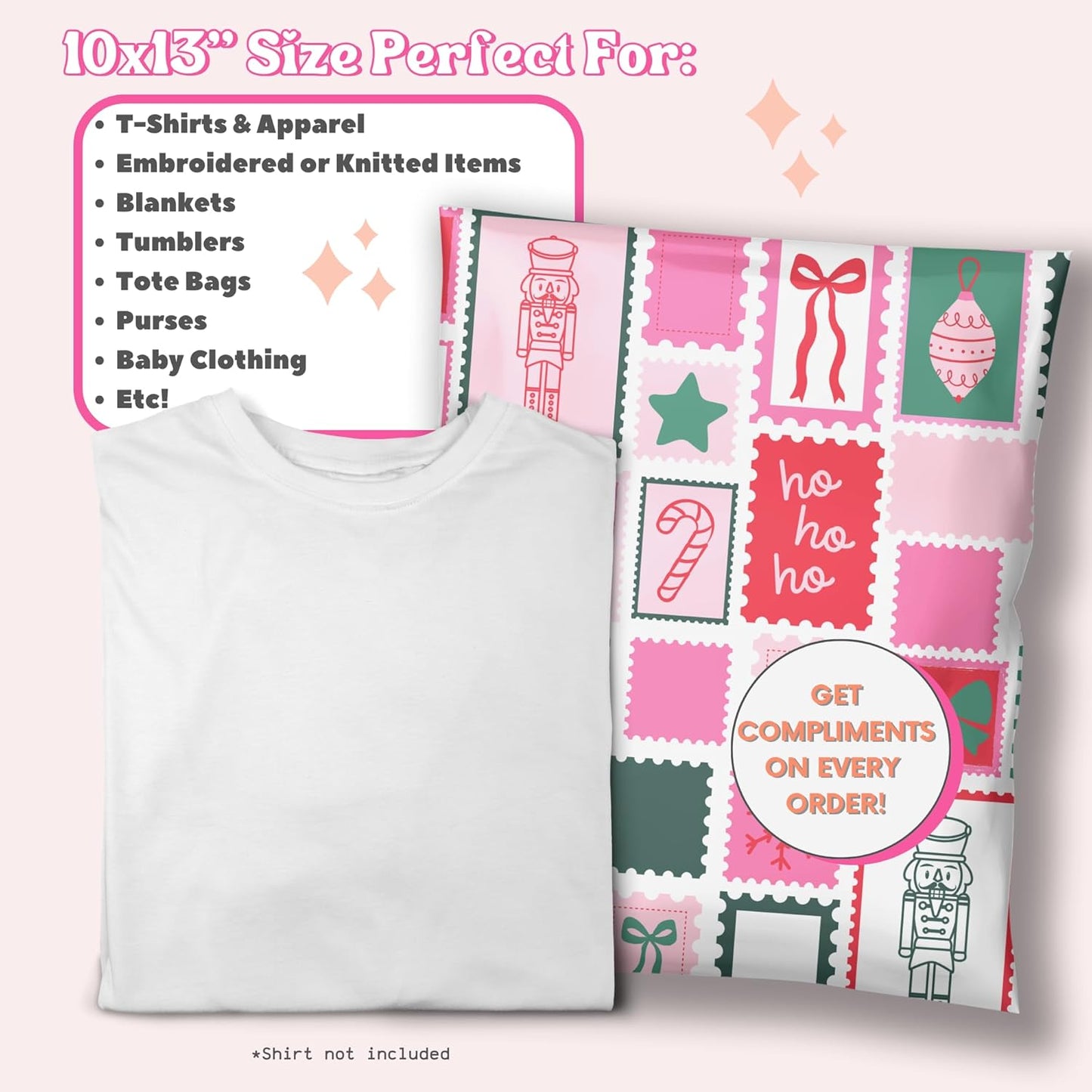 Picksie Mailers- Cute Christmas Shipping Bags 10x13 Packaging Supplies for Small Business Pink Designer Holiday Mailers Polybag Packaging 100 Pack Bulk Mailers Shipping Envelope - Holly Poly Postage