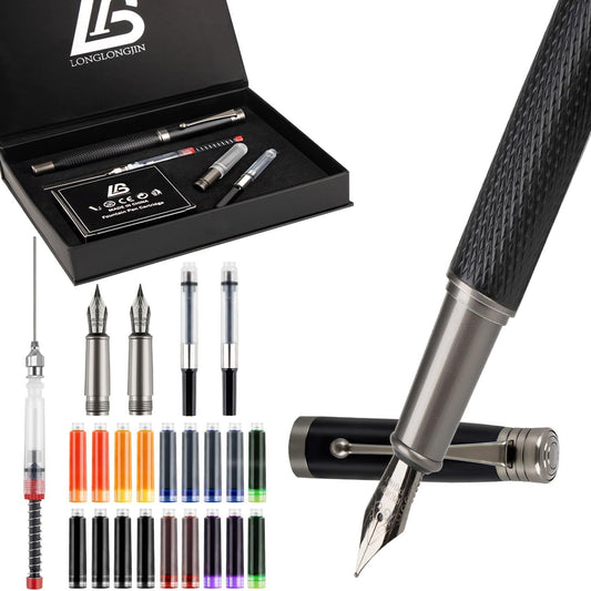 Luxury Fountain Pen Set Includes 2 Nibs, 18 Ink Cartridges, Ink Refill Converter & Syringe Filler, Professional Writing Office, Calligraphy Fountain Pen, Men & Women Nice Pen Gift Set