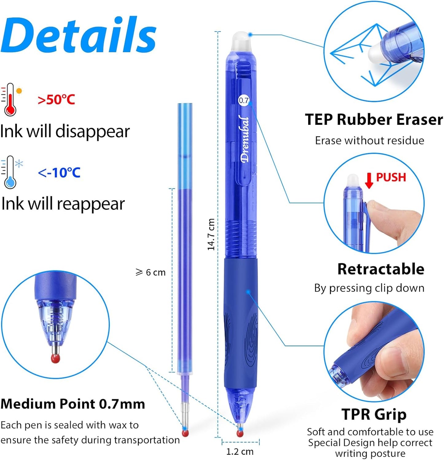 8-pack 0.7mm erasable gel pens with quick-drying anti-smudge ink |Erasable pens with comfortable grip for school, office, art, exams and journals |True Colors gift set for kids and students