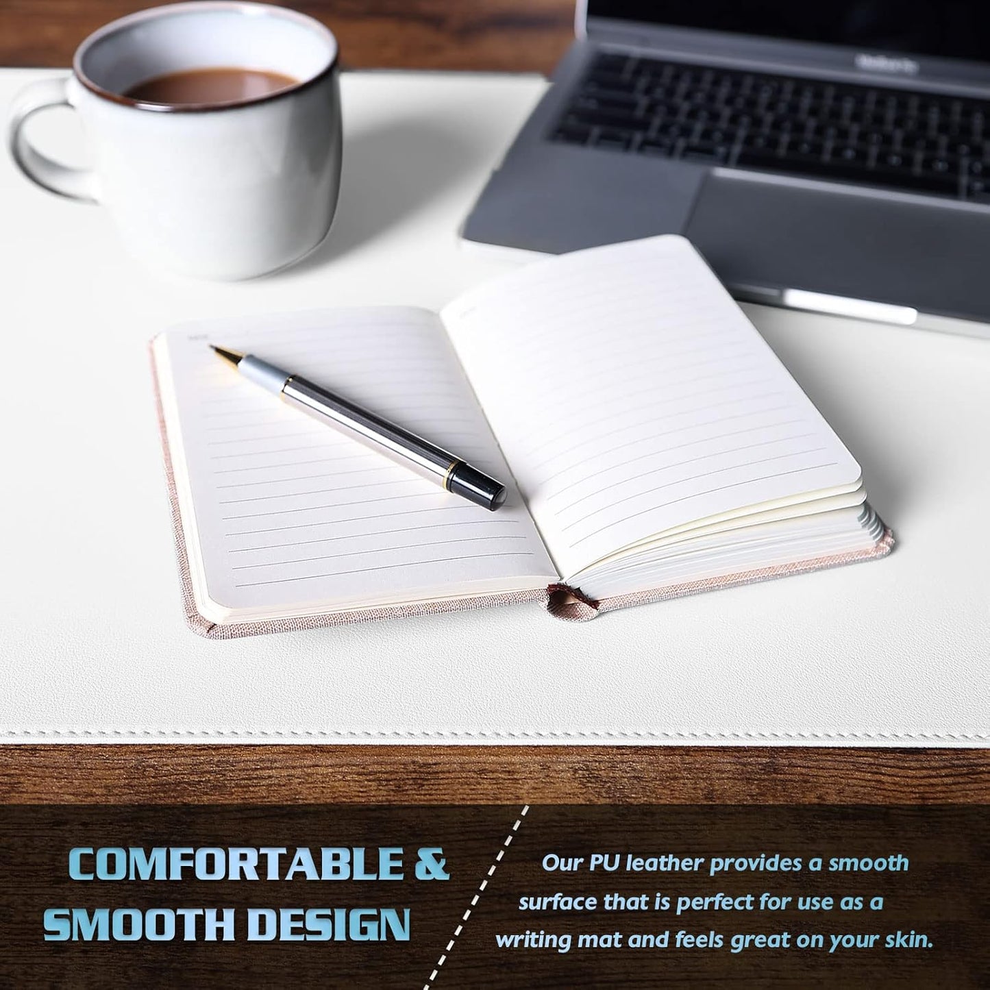 K KNODEL Desk Mat, Blotter, Dual-Sided Office Desk Pad, Waterproof Desk Mat for Desktop, Desk Blotters, PVC Leather Pad Protector (White, 35.4" x 17")