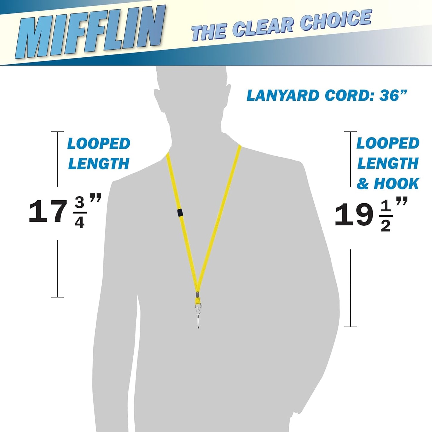 MIFFLIN-USA Flat Breakaway Safety Lanyard for ID Badges (Yellow, 36 Inch, 100 Pack), Soft Woven Neck Line
