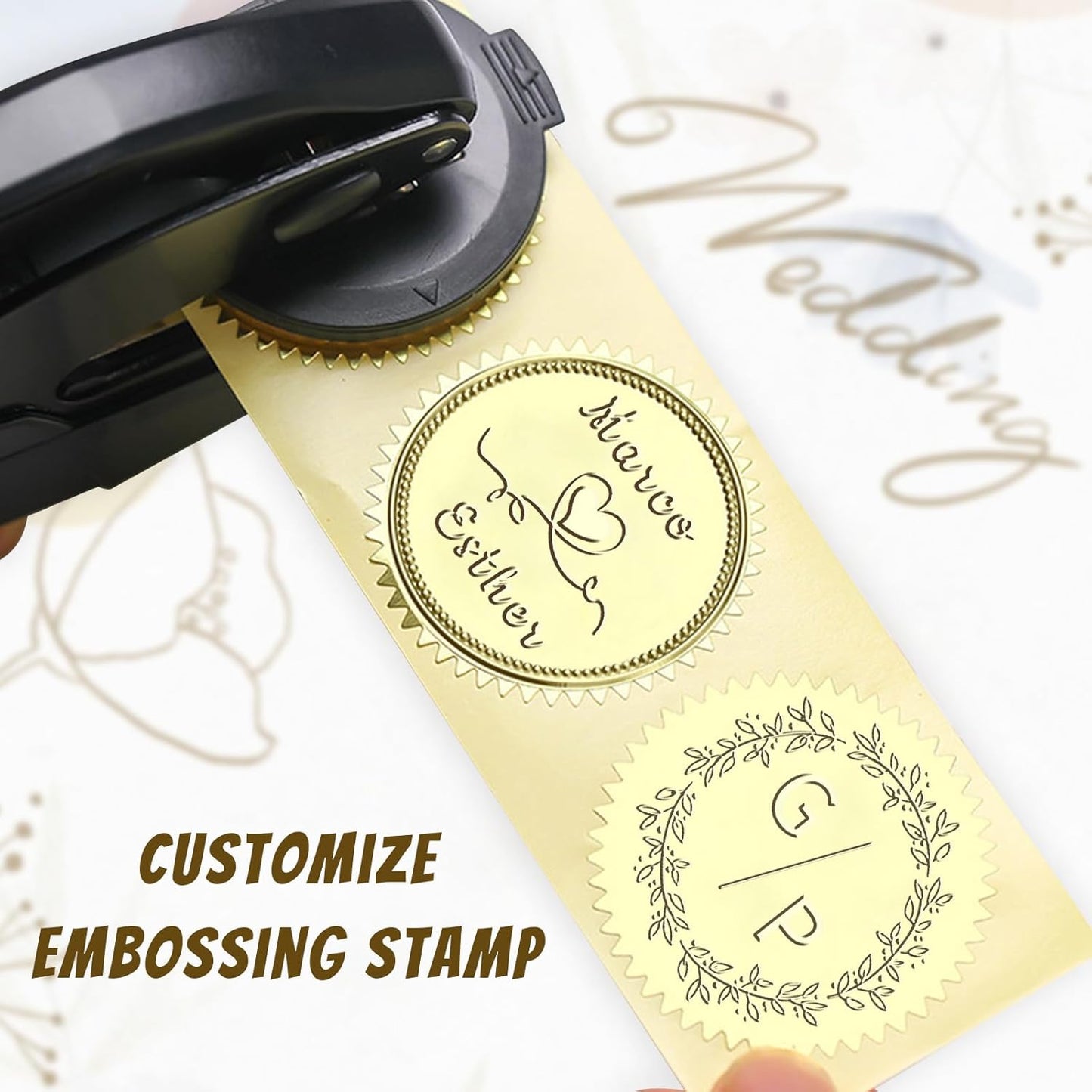 Personalized Wedding Embosser Stamp Custom - Handheld Monogram Embosser for Invitations, Envelopes, Napkins, Books, Initials & Names - Elegant Wedding Gift for Couples