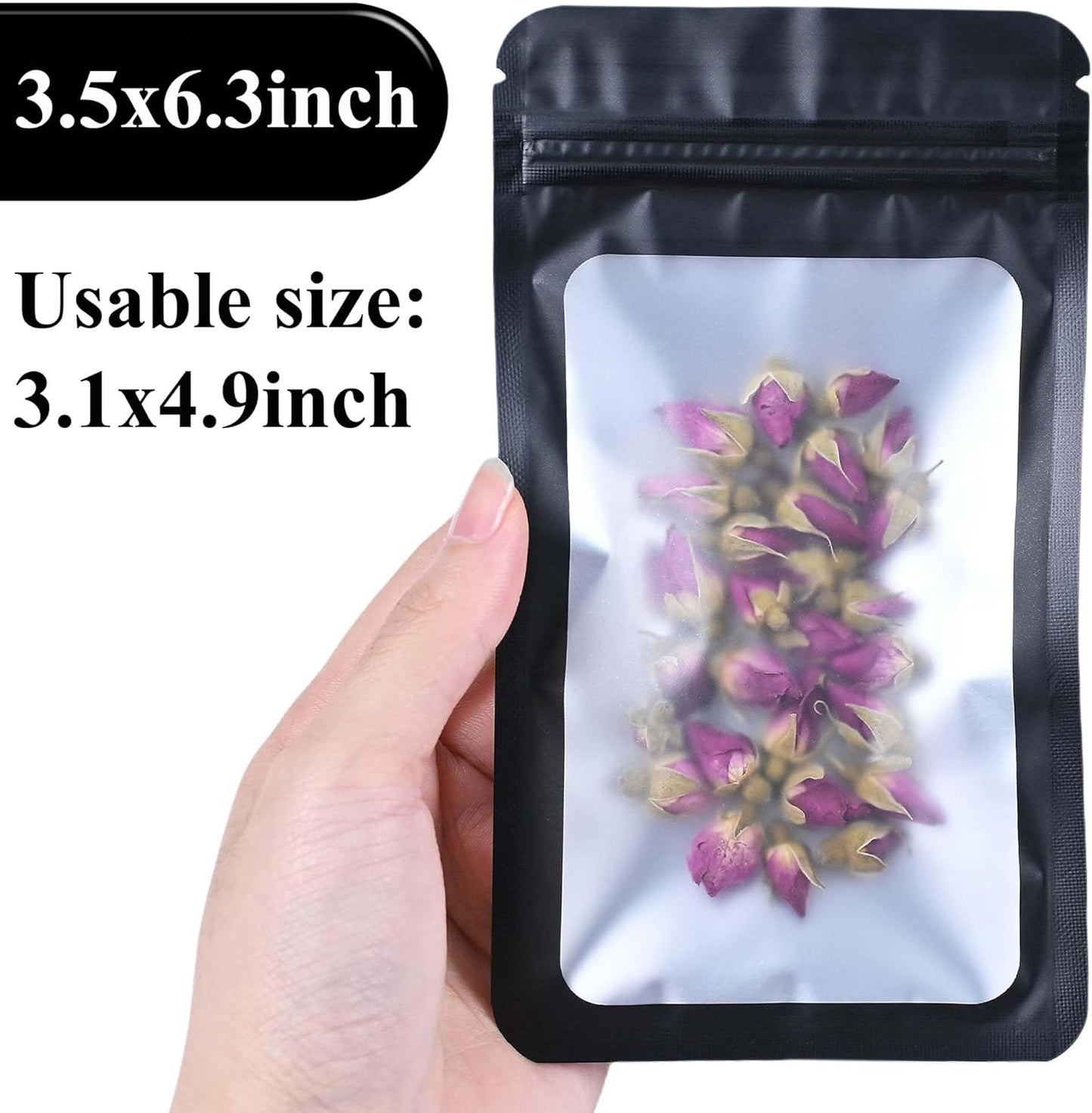 Resealable Mylar Pouch Pen Bags Great for Office Home Party Favor Food Storage Cookies Sample Jewelry Snack (100PCS, Black Color, 3.5 x 6.3 inch)