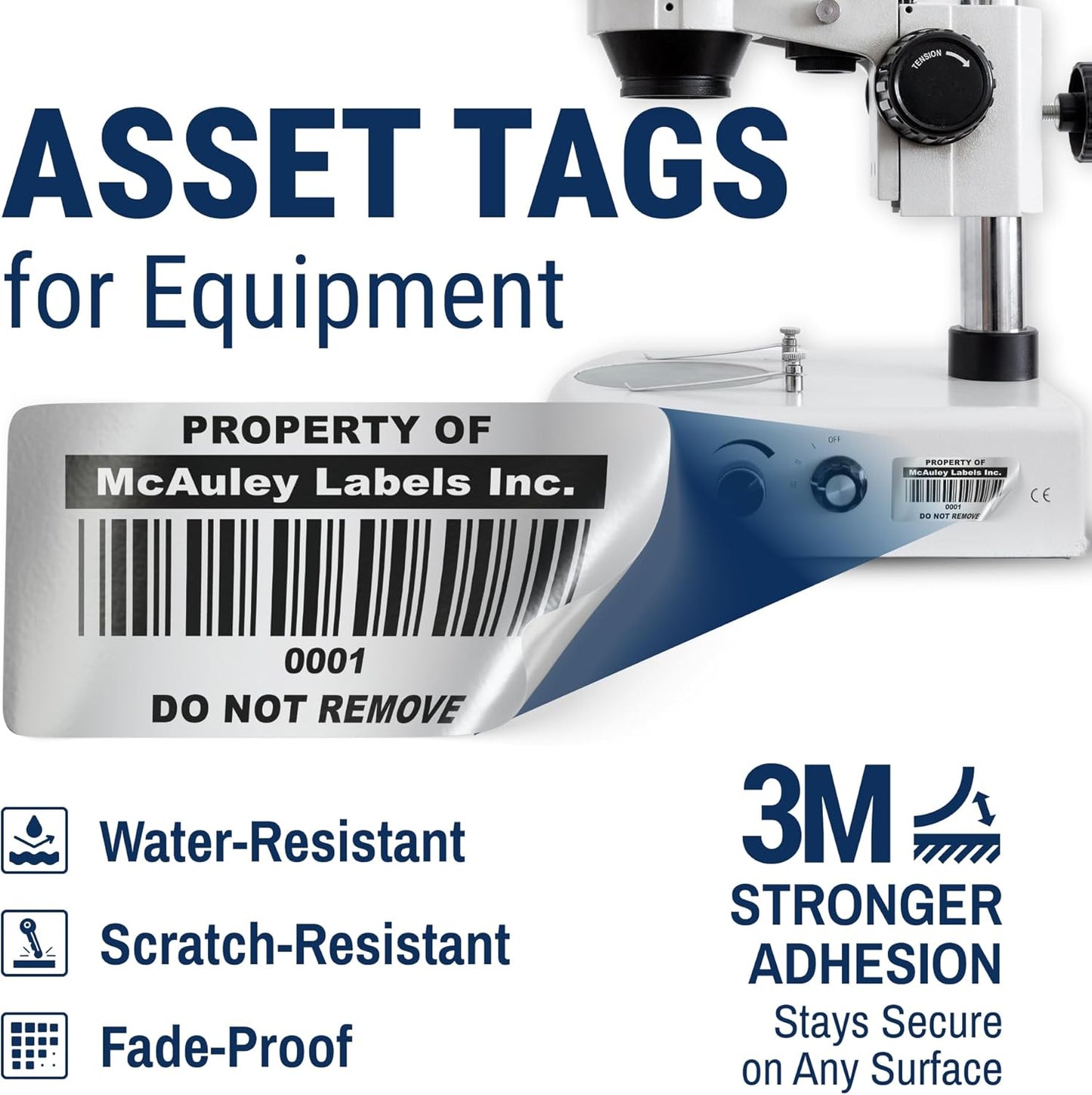 McAuley Labels Custom Asset Tags for Equipment - Numbered, Permanent - Heavy Duty Metalized Polyester, Stronger Adhesive - ID Label - 2x1 Inches