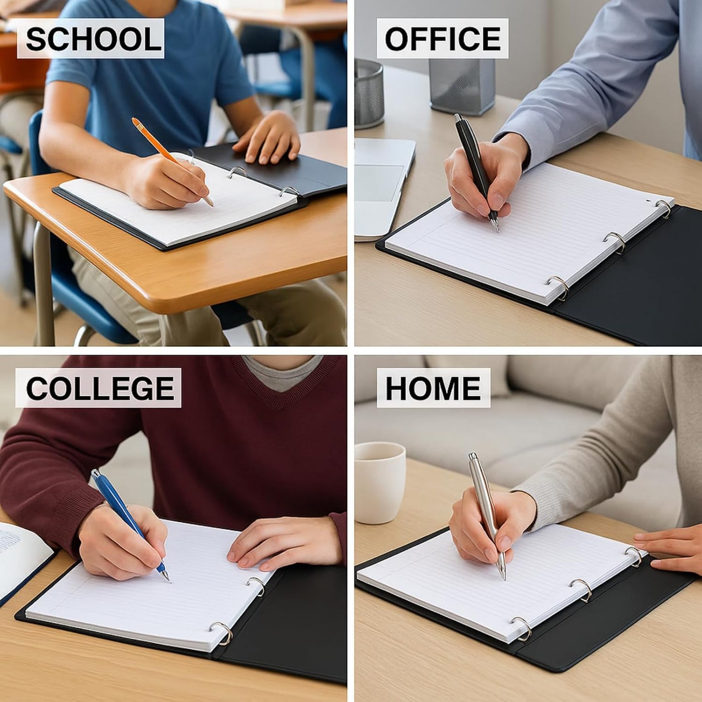 Notebook Paper Wide Ruled Loose Leaf Paper, Standard 8"x10-1/2" Bulk Lined Paper, 3 Hole Punched Filler Paper For 3 Ring Binder,150 Sheets/Pack, 4 Pack, White, MADE IN USA