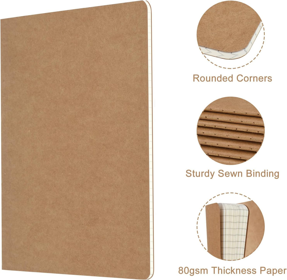 ZCZN 100 Pack A5 Kraft Notebooks Bulk, 8.15x5.5 Inches Graph Paper Journaling Notebooks, Notebooks for Work, Composition Notebooks for School, Journal Notebooks for Office, 60 Pages