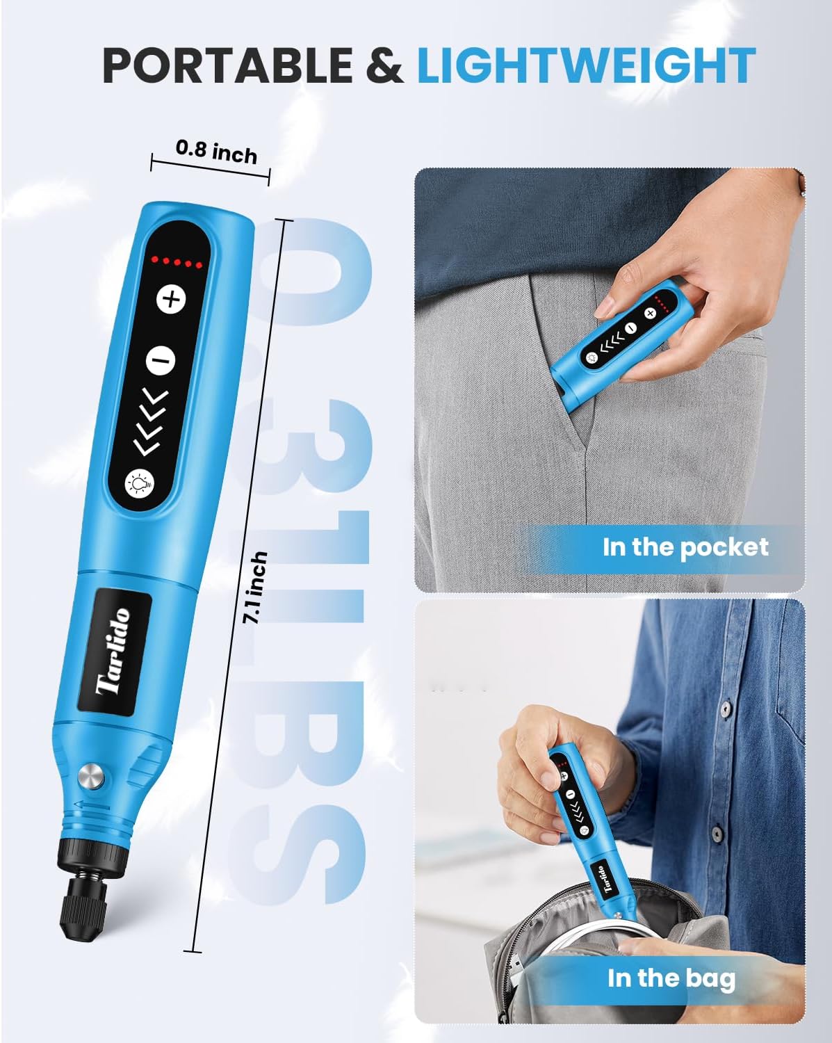 Cordless Rotary Tool Kit, 3.7V 2.0Ah Rechargeable Battery, 18000RPM 5-Speed Multi Power Carving Tools, 31Pcs Accessories, Engraving, Sanding, Grinding, Polishing, Carving, Etching, DIY-Blue ﻿
