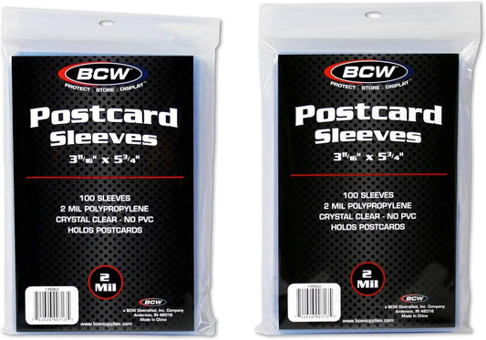 BCW Postcard Sleeves | 200 Clear Sleeves | Acid-Free Polypropylene | Protect Standard Size Postcards, Photos, and Trading Cards