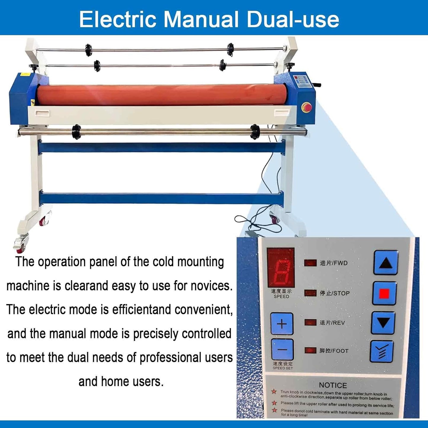 51in(1300mm) 110V Semi-auto Cold Laminating Machine with Soft Rubber Roller, Electric/Manual, Adjustable Speed Laminator with Foot Pedal, for Cold Mounting Photos