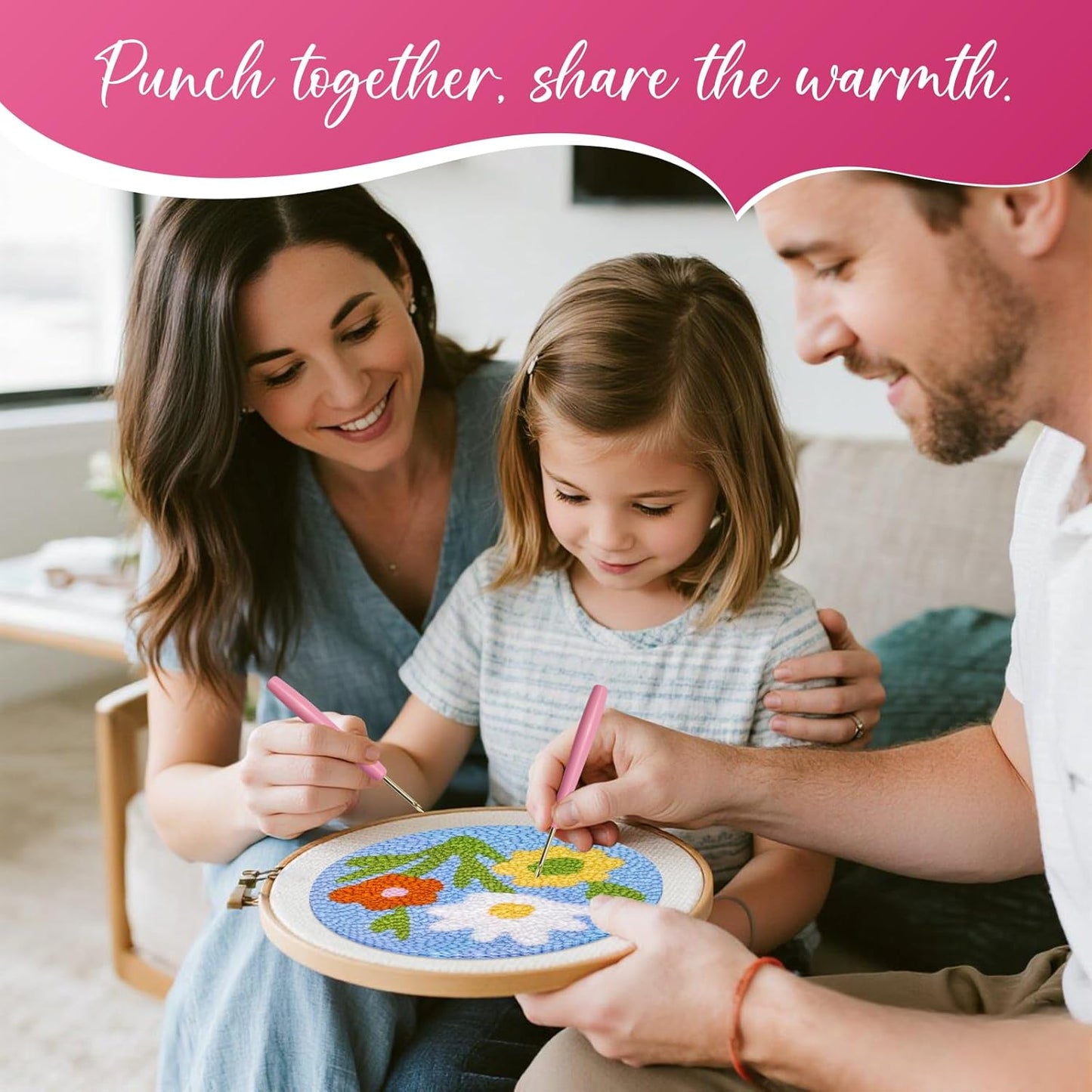 Punch Needle Kit for Adults Beginners, 2Pcs Flower Punch Embroidery Starter Kit – Easy Yarn Stitch Project with Instructions – Fun Needle Point Craft for Home Decor & Gift Idea