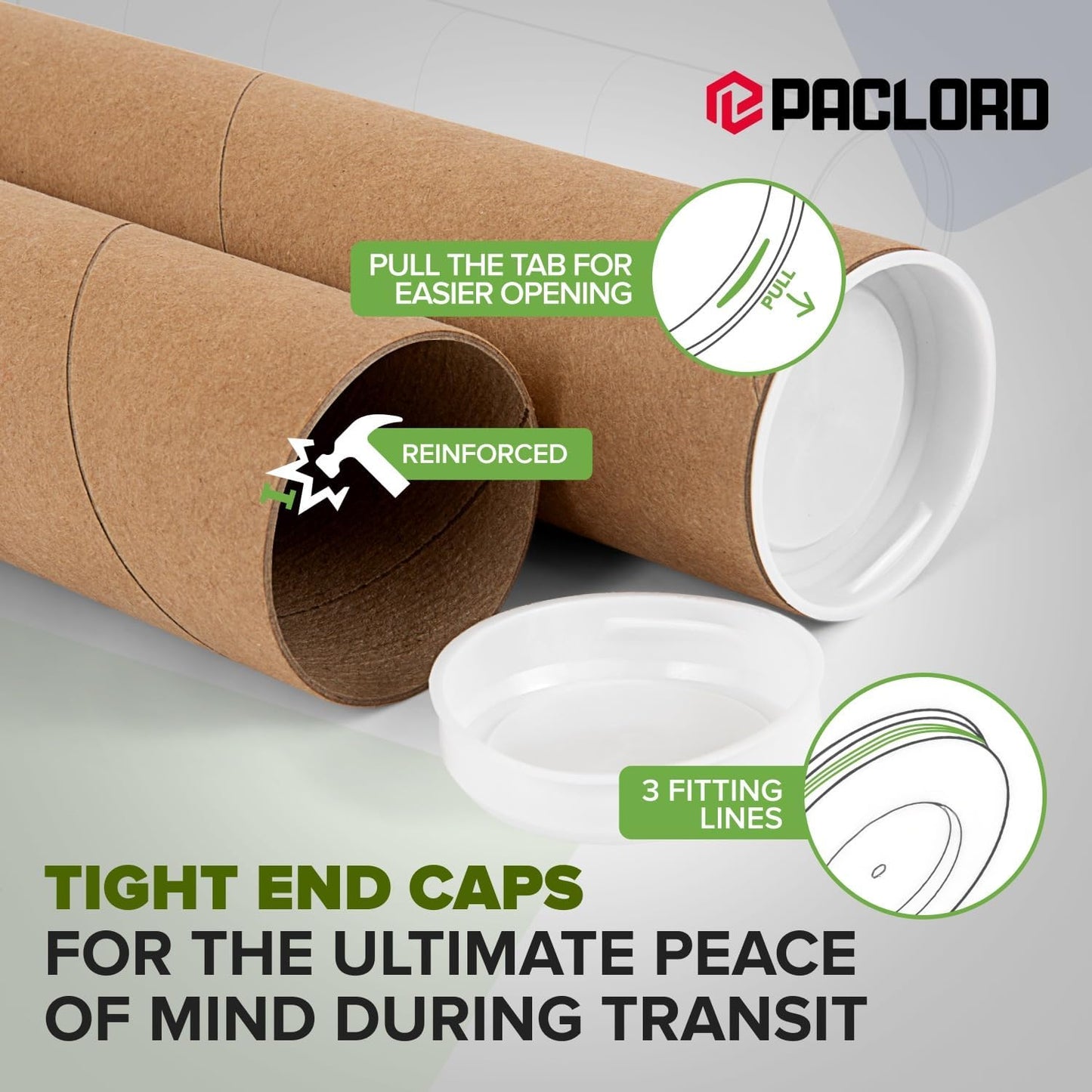 3" x 72" Reinforced Kraft Paper Mailing Tube, Pack of 2 Tubes with 4 Caps – Secure USPS Approved Poster Tube – Cardboard Tube for Shipping and Storing Posters, Prints, Artwork, or Documents