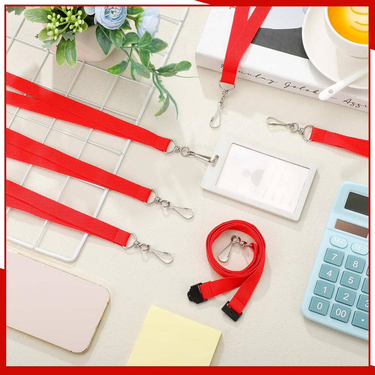 Patelai 60 Pcs Breakaway Lanyards with J Hook Bulk Flat for ID Badges Neck Badge Lanyards Card Nametag Holder Neck Straps (Red)