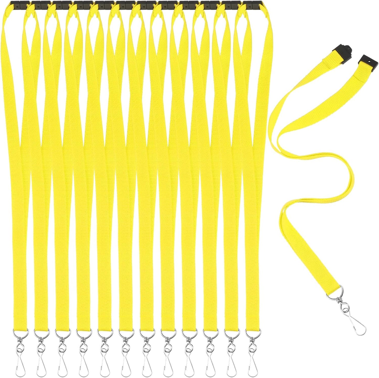 Patelai 12 Pcs Breakaway Lanyards with J Hook Bulk Flat for ID Badges Neck Badge Lanyards Card Nametag Holder Neck Straps (Yellow)