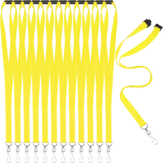 Patelai 12 Pcs Breakaway Lanyards with J Hook Bulk Flat for ID Badges Neck Badge Lanyards Card Nametag Holder Neck Straps (Yellow)