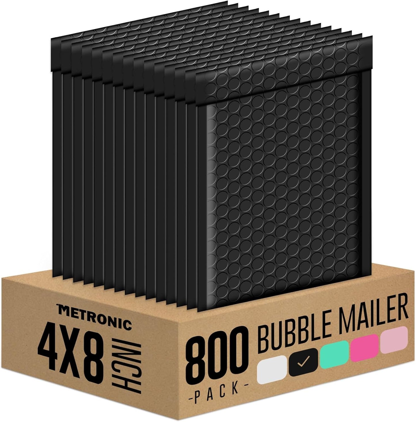 Metronic 4x8 Inch 800Pack Bubble Mailer, Black Bubble Mailers, Waterproof Padded Envelopes, Self Seal Adhesion Bubble Envelopes, Cushioning Padded Mailers for Jewelry, Bubble Mailers Usable Size 4x7