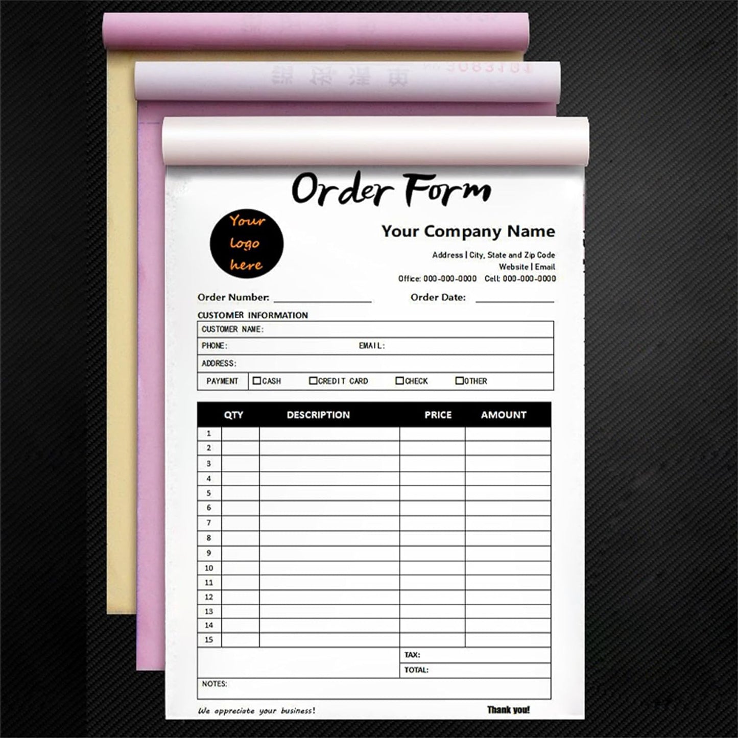 Custom Invoice Book in 3-Part /2-Part Receipt Book with Carbon Copies Personalized Carbonless Service Invoice Form Books Sales Order Book with Company Name Logo Address,B-Order Form Book